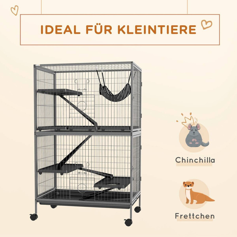PawHut Kleintierkäfig aus Stahl in Grau, B/H/L: 52 x 128 x 80 cm - Bild 2