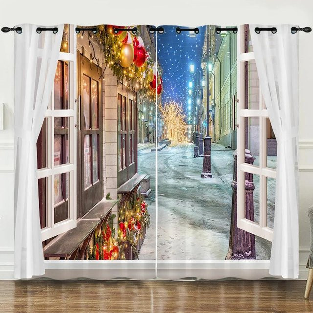 Yiran Furniture Rustikale Fenstervorhänge aus Polyester, 2er-Set, semi-transparent, mit Ösen, Breite: 50 cm, Höhe: 130 cm - Bild 1