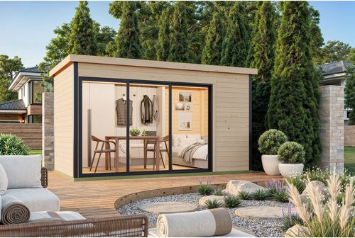 Lasita Gartenhaus Austin Blockbohlenhaus mit Flachdach in Braun, B/H/T: 439,6 x 239,4 x 259,6 cm - Bild 1