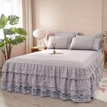 Super Six Bettwäsche-Set in Grau mit Spitze im Shabby Chic, bestehend aus Bettbezug, Spannbettlaken und Kissenbezug, B/H: 150 x 200 cm
