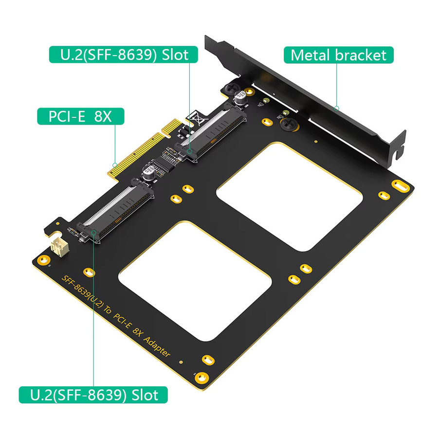 T.F.SKYWINDINTL Dualer U.2 SSD auf PCIe 4.0 x8 Adapter in Schwarz für 2 x U.2 SSD oder Soft RAID ohne Splitter-Funktion mit OS-Aufnahme-Unterstützung - Bild 3