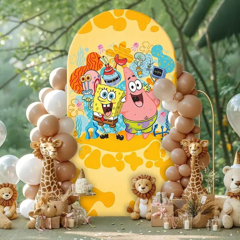 Potdemiel SpongeBob Schwammkopf Bogenförmige Hintergrundabdeckung Gelb aus elastischem Textilstoff für deine Party-Dekoration B: 120 cm, H: 50 cm - Bild 2