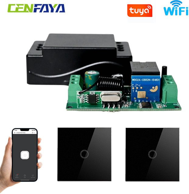 CENFAYA Tuya WiFi RF Smart Switch Mini-Relais-Empfängermodul mit Touch-Wandpanel in Schwarz für Alexa und Google Assistant - Bild 1