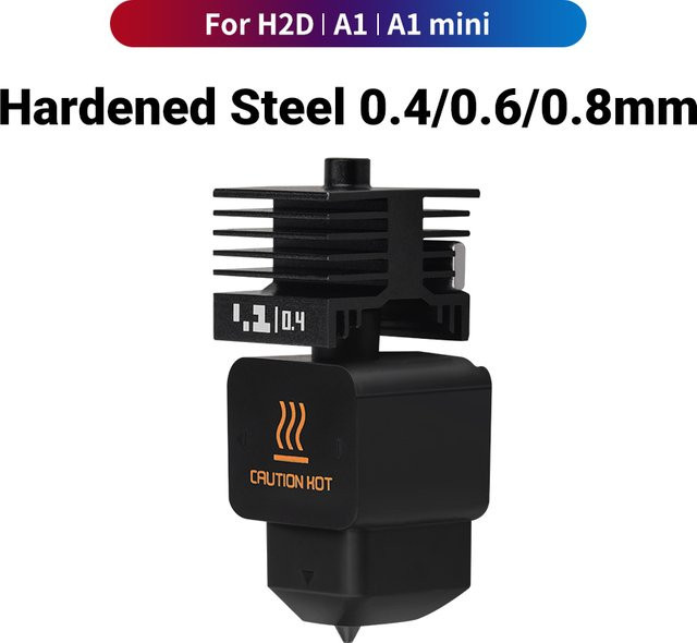 Bambu Lab H2D Hotend-Kit mit gehärteter Stahldüse in Schwarz für A1 und A1mini 3D-Drucker (0,4 mm / 0,6 mm / 0,8 mm) - Bild 1