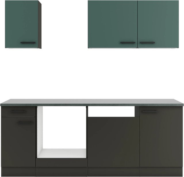 Optifit Küchenzeile KPVM 2179OE-9+ in Steingrün und Anthrazit mit modernem Design, Breite: 210 cm - Bild 1
