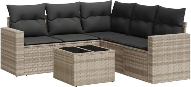 vidaXL 6-tlg. Gartenmöbel-Set L-Form in Grau mit UV-beständigen Kissen und Metallgestell - Bild 1