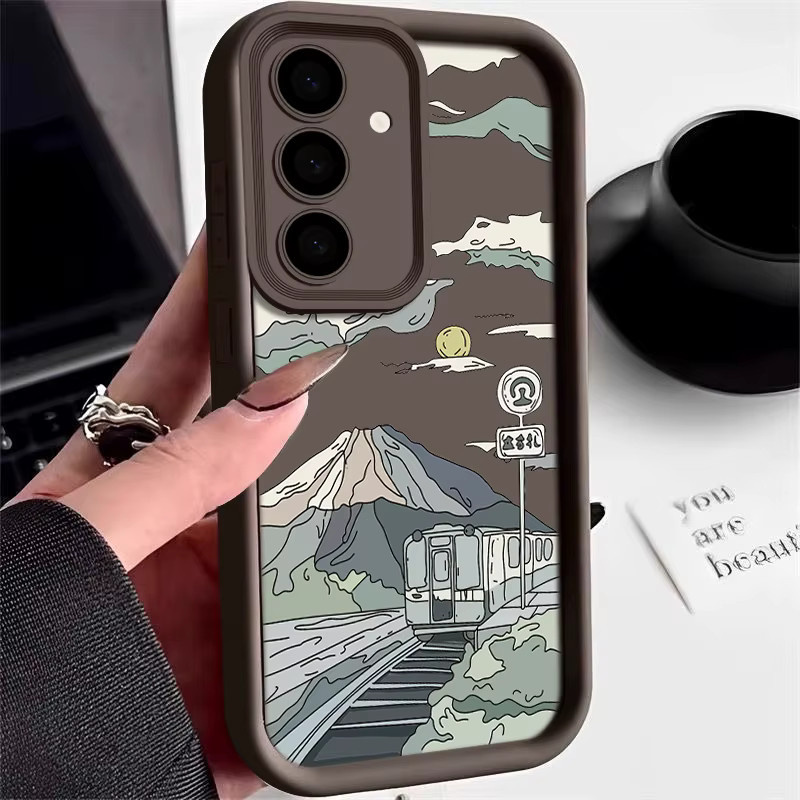 Bergzug Softcase Handyhülle für Samsung Galaxy S25 S24 S23 S22 Ultra, S25 FE, A56 A55 A54 A37 A27 A17 A16 A15, Farbe: Braun/Mehrfarbig - Bild 1