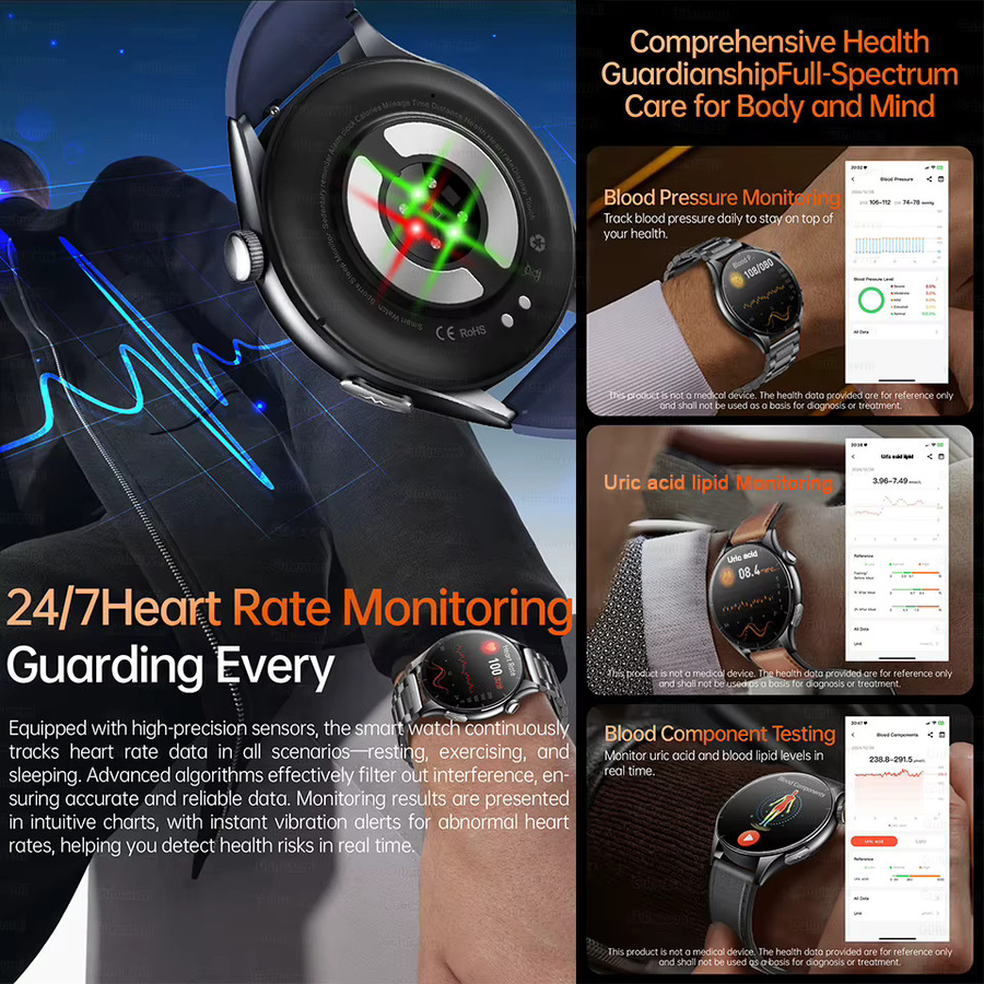GUHUAVMI Smartwatch mit 1,56 Zoll AMOLED-Display, NFC, EKG, PPG, Blutsauerstoff- und Körperanalyse, Schwarz, kompatibel mit Android und iOS - Bild 3