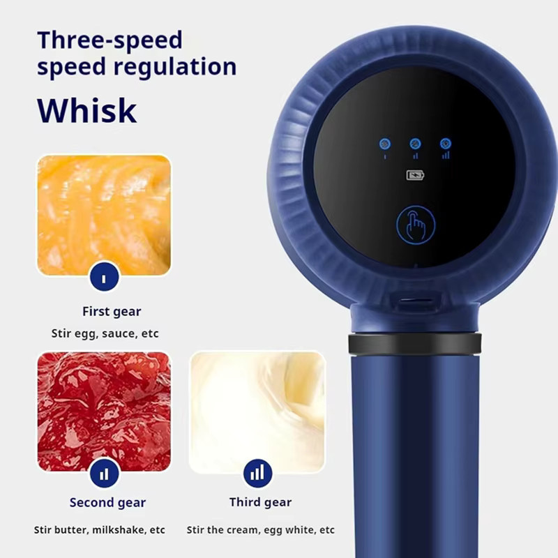 Sokany Akku-Handmixer Twin-Stick in Blau, USB wiederaufladbarer elektrischer Schneebesen mit 3 Gängen zum Backen - Bild 4