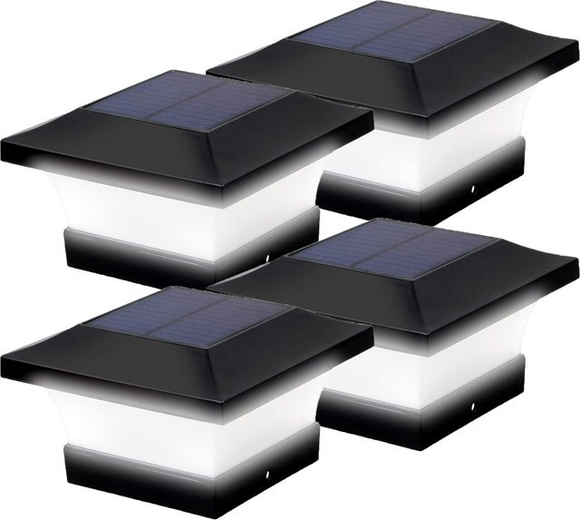 Crepow Solar LED Zaunleuchte IP65 wasserdicht für Garten und Terrasse, Schwarz, B/T/H: 9,4 x 9,4 x 15,0 cm - Bild 1