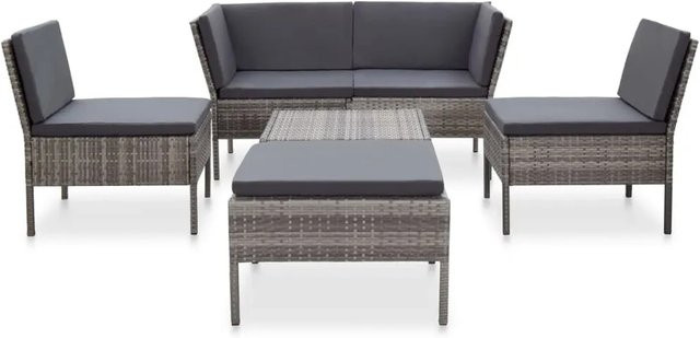 vidaXL 6-tlg Garten-Sofagarnitur Modell 3 aus Poly-Rattan mit Auflagen in Grau und Anthrazit - Bild 1