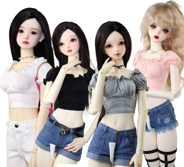 meimengwawu BJD Puppenkleidung Mode Low-Rise-Jeansshorts, Hemd Crop Top T-Shirt, Zubehör - Bild 1