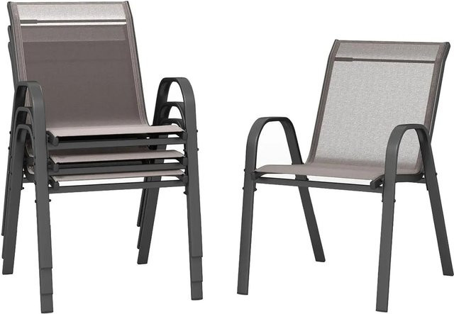 Costway 4er Set Gartenstühle stapelbar aus Textilene und Metall in Grau - Bild 1