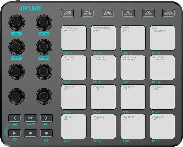 JAMJUM MIDI-Controller Strike Pad mit Bluetooth, RGB-Hintergrundbeleuchtung und 3,5 mm Ausgangsschnittstelle in Schwarz und Weiß - Bild 1