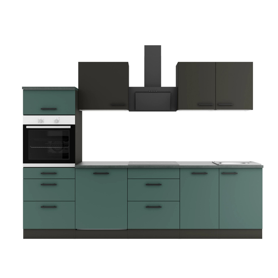 Optifit Küchenzeile KPMV2789OE-9+ in Anthrazit und Steingrün mit modernem Design und melaminbeschichteten Qualitätsspanplatten, Breite: 270 cm - Bild 2