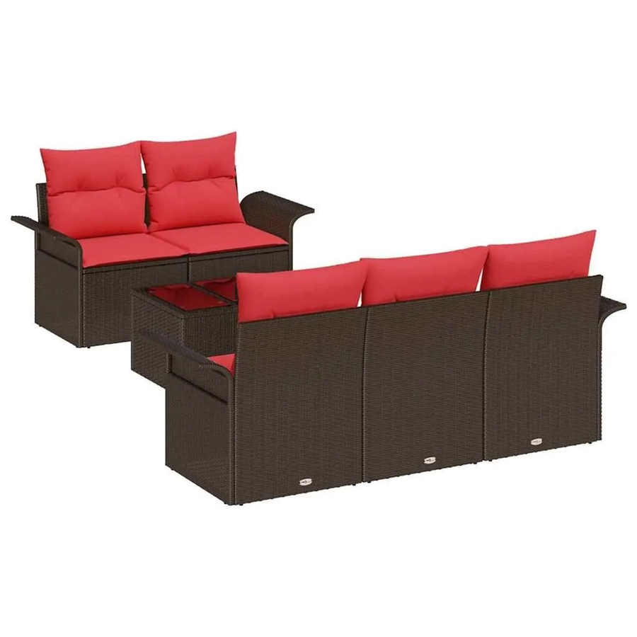 vidaXL Gartensofa-Set aus Poly-Rattan mit 6 Kissen in Beige, Rot und Braun mit Tisch und pulverbeschichtetem Stahlgestell - Bild 2