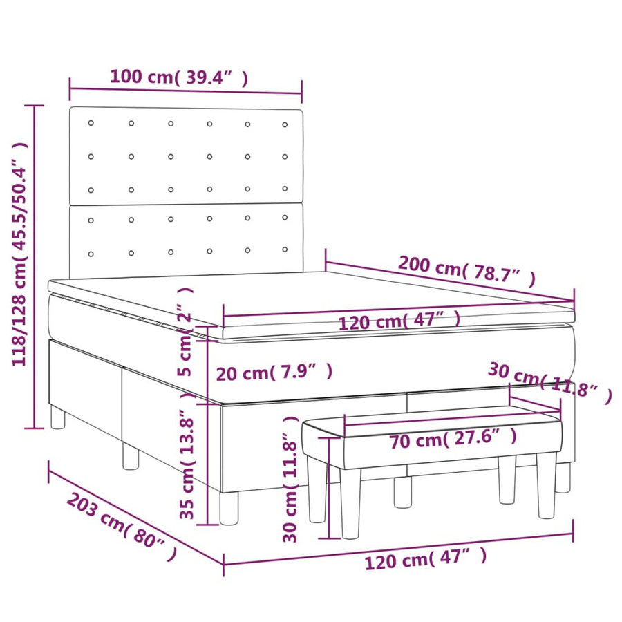 vidaXL Boxspringbett mit Matratze Hybrid-Design in Taupe, B/T: 120 x 200 cm - Bild 3