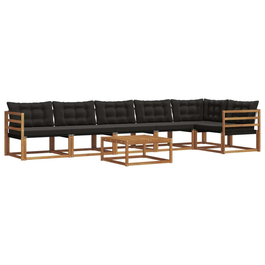 vidaXL Outdoor-Sofagarnitur 7-teilig aus massivem Akazienholz und Textilene in Natur und Schwarz mit Kissen - Bild 2