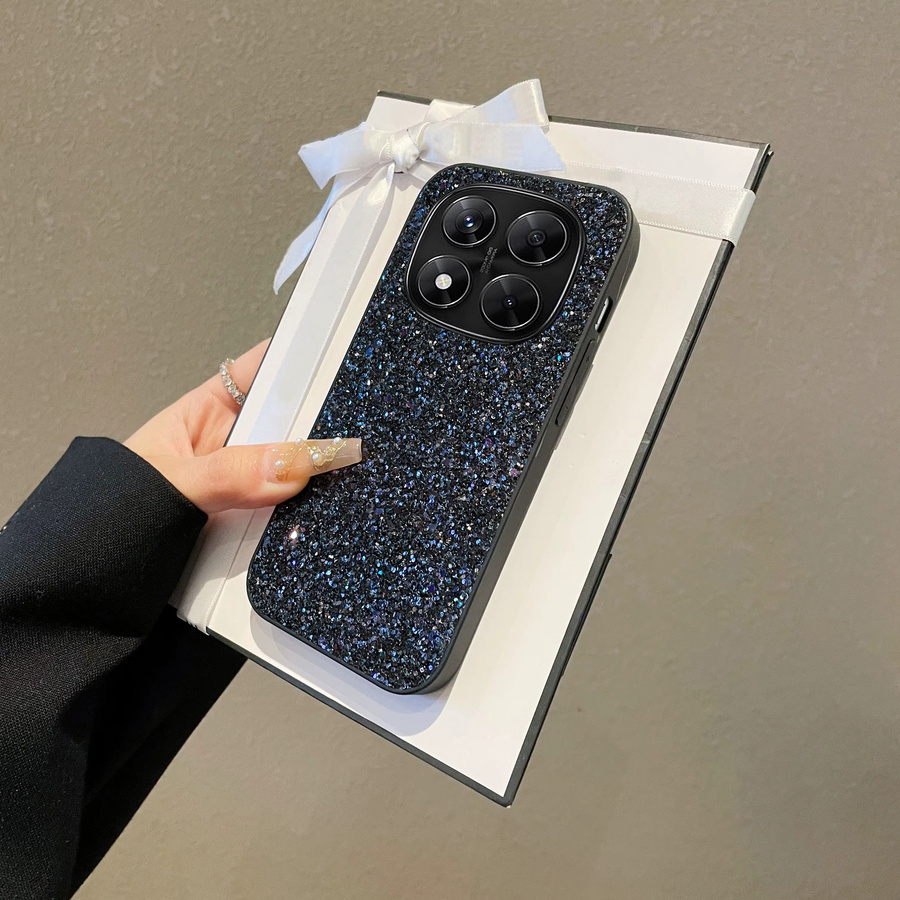 Luxuriöse Glitzer-Handyhülle für Xiaomi Redmi Note 14 15 4G 5G Pro aus weichem Kunstleder in Schwarz mit Diamantoptik - Bild 3