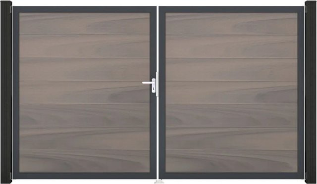 GroJa Steckzaun Tor Grande DIN Links DB Bi-Color 2-flügelig in Sand/Multicolor aus Aluminium und BPC - Bild 1