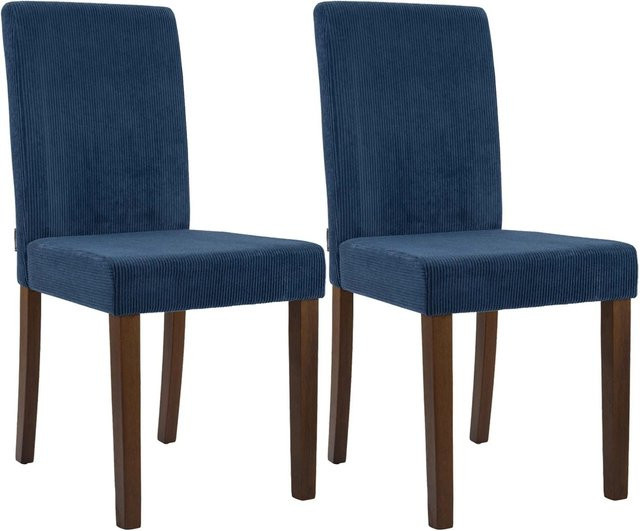 DELUKE 2er Set Esszimmerstühle DALAN in Blau mit Cord-Bezug, B/T/H: 41 x 47 x 91 cm - Bild 1