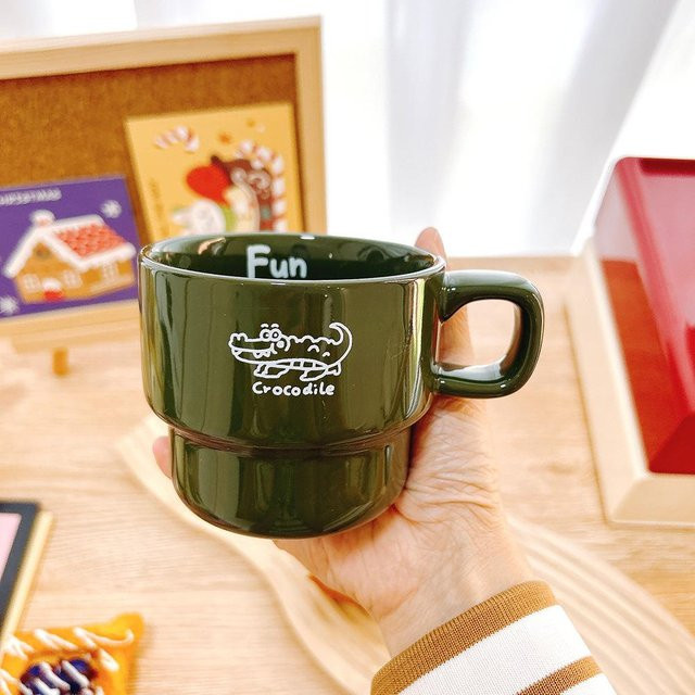 Yiran bag Cartoon Keramiktasse stapelbare Kaffeetasse in Weiß, Beige oder Grün, 280 ml - Bild 1