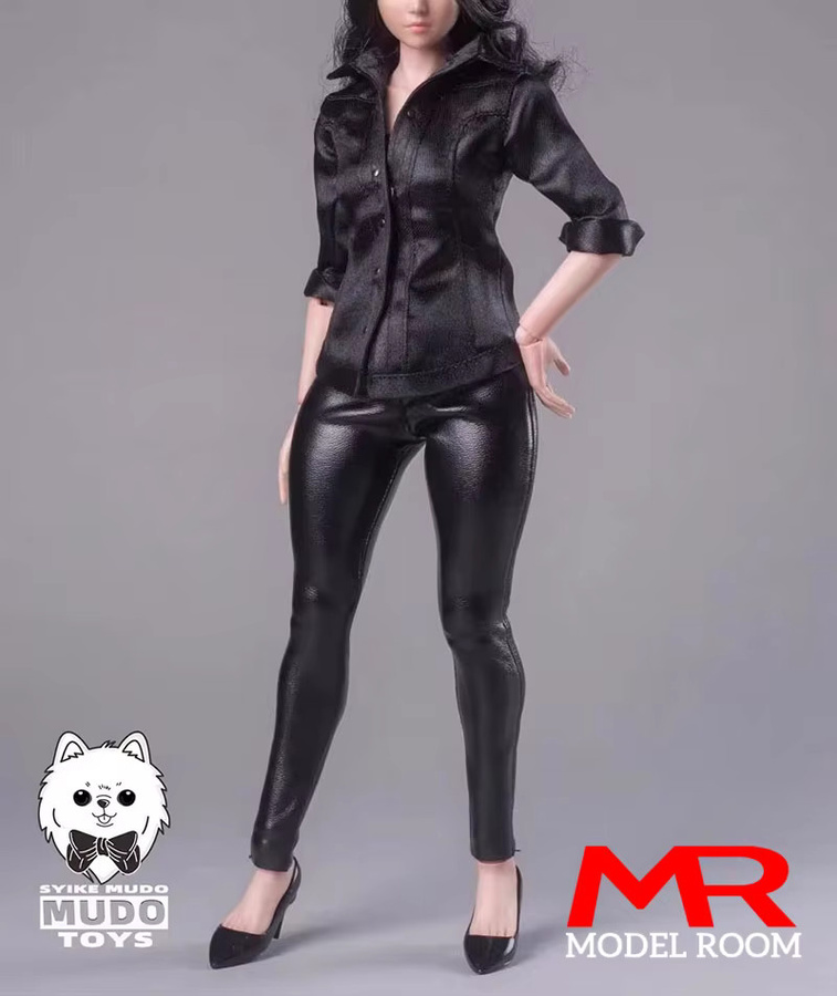 MAK Kleidung Modell, Weibliches Hemd Leder Hosen Set, Schwarz, Zubehör - Bild 2