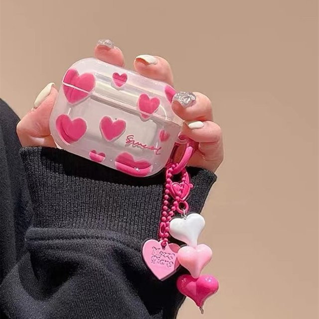 Rosa Herz Anhänger für Apple Airpods, Silikon, Pink, Unisex - Bild 1
