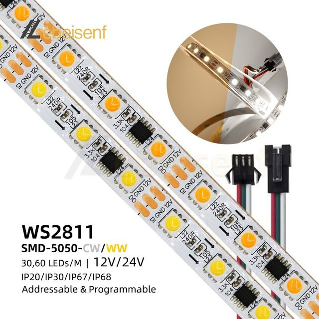 Adressierbarer WS2811 LED Pixel Streifen von lebeisenf in Warmweiß, programmierbar mit 30 oder 60 LEDs/m für DC 12V oder 24V - Bild 1