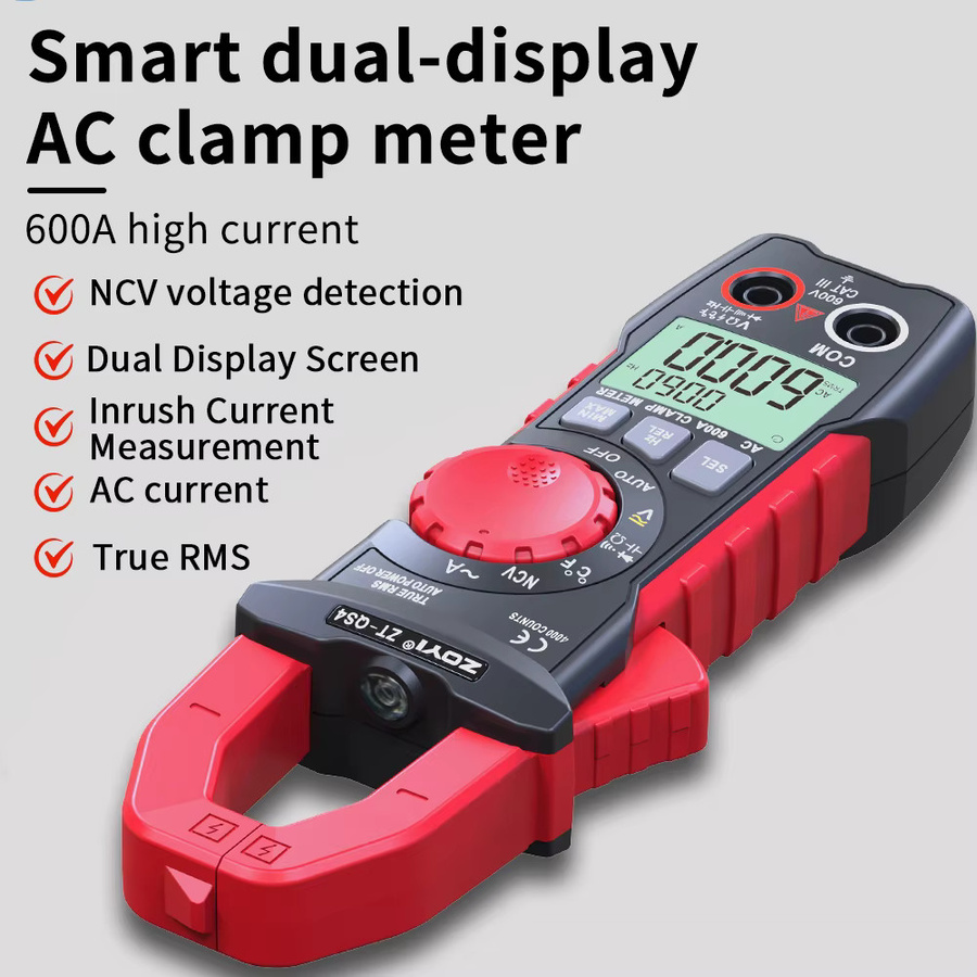 ZOYI ZT-QS4 Digitales Multimeter mit Stromzange, 4000 Counts, AC/DC Spannung, Voltmeter, Hz, Kapazität, NC, VO und Diodentest, Farbe: Rot - Bild 4