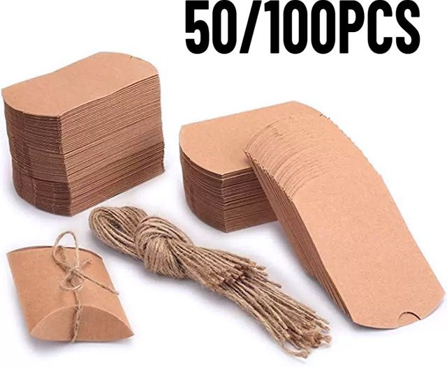 Kraftpapier Kissenboxen in Braun für Süßigkeiten, Schmuck und Geschenke zur Partydekoration - Bild 1
