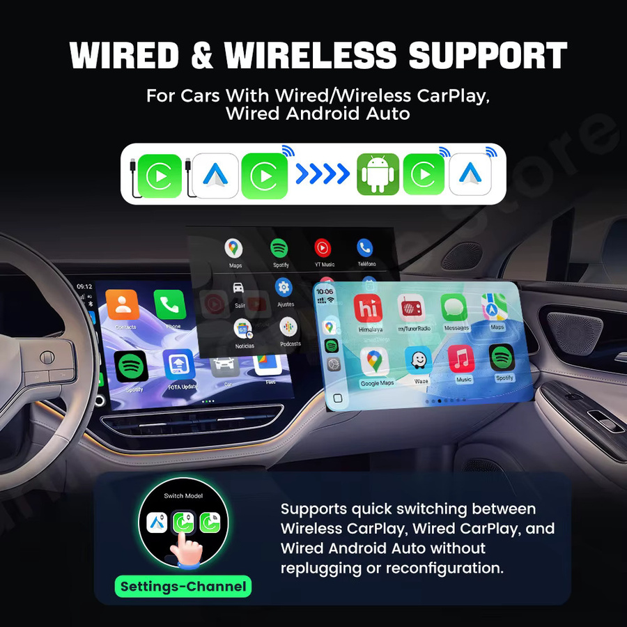 CarlinKit Ultra3 2-in-1 TV-Box Android 15 SM6350 Kabelloser CarPlay und Android Auto Adapter in Schwarz mit Netflix, YouTube, Hulu, IPTV, Bluetooth und Wi-Fi - Bild 4