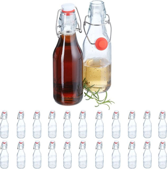 Relaxdays Bügelflaschen Set aus Glas, 24er Set, transparent, luftdicht, Höhe: 20 cm, Durchmesser: 6 cm - Bild 1