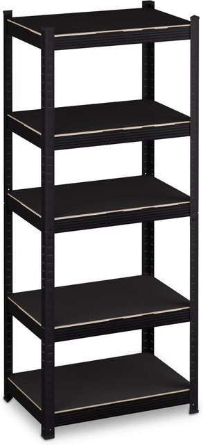 Relaxdays Schwerlastregal aus Stahl und MDF in Schwarz, 5 Ebenen, Höhe: 150 cm, Breite: 60 cm, Tiefe: 40 cm - Bild 1