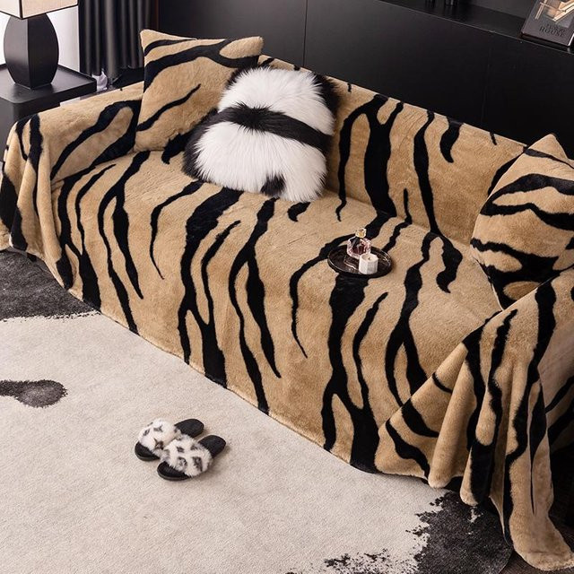 Hochwertige Plüsch-Winterdecke mit Zebra-Print und Kaninchen-Design, rutschfest und verdickt, B/B: 180 x 130 cm - Bild 1