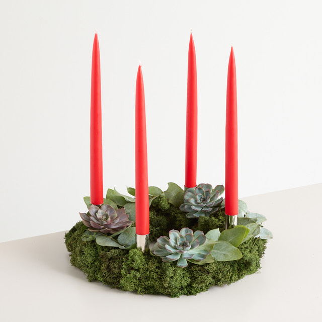 DIY Adventskranz Red Sensuality von BLUME2000 mit Stroh und Stabkerzen in Rot und Grün, Durchmesser: 30 cm - Bild 1