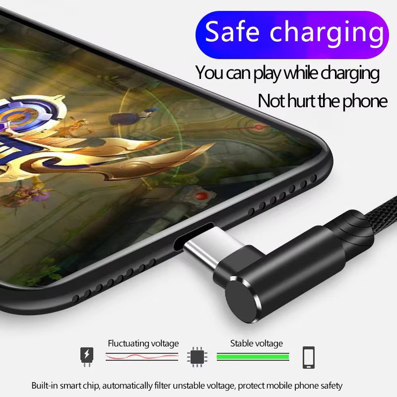 USB-C Ladekabel mit 40 W und 5 A, rechtwinkliges 90 Grad Ellenbogen-Design, geflochtenes Nylon, Schwarz - Bild 2
