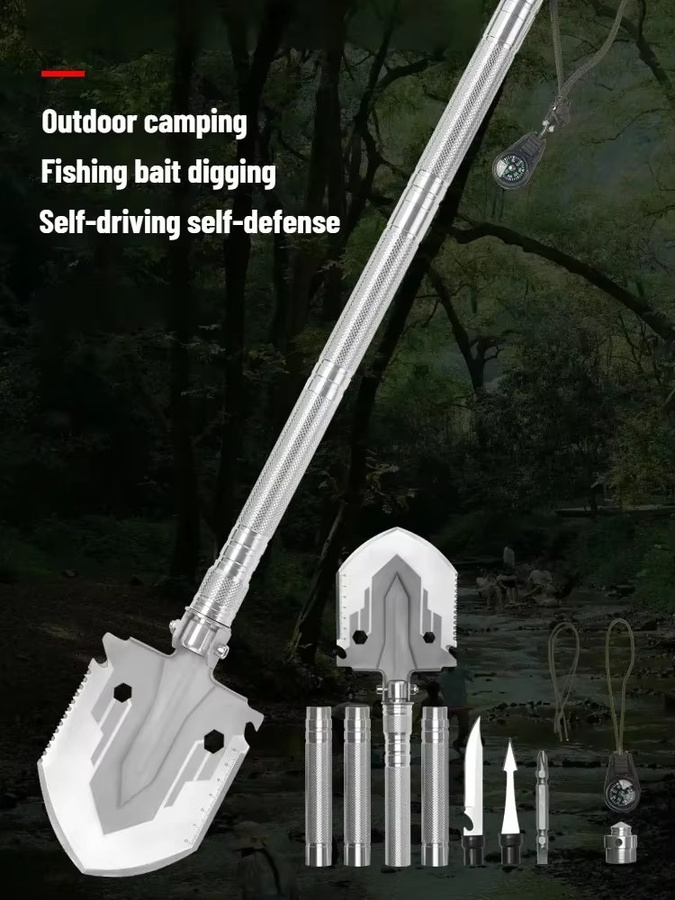 Multifunktionale Klappschaufel für Outdoor und Survival in Silber - Bild 1