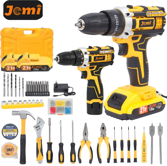 Jemi Tool 3-in-1 Akku-Schlagbohrschrauber-Set in Gelb für Automobil- und Haushaltsarbeiten - Bild 1