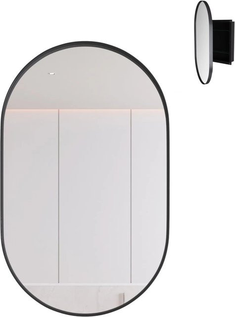 PXloue Spiegelschrank Schwarz mit Metallrahmen und verstellbaren Glasablagen zur Wandmontage - Bild 1