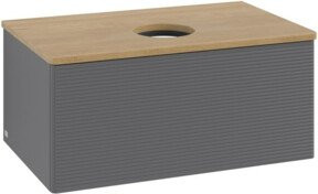 V&B Waschtischunterschrank Antao mit Frontstruktur in Eiche Honig Optik und Anthrazit lackiert, B/T/H: 80 x 50 x 50 cm - Bild 1