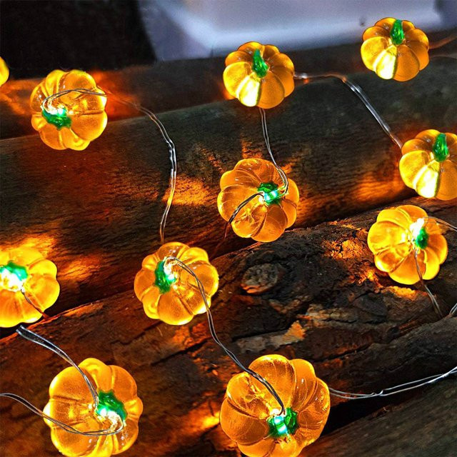 LED Halloween Kürbis Lichterkette als hängende Laterne in Orange für Kindergeburtstag und Party Dekoration - Bild 1