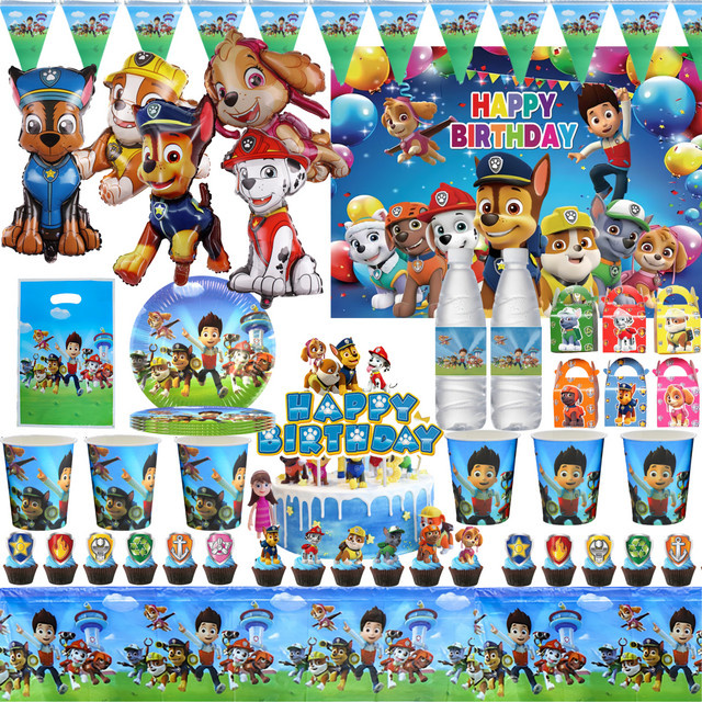 Paw Patrol Geburtstagsparty Dekoration Set, mit Hundesticker, Luftballons, Teller, Tischdecke, Partyartikeln - Bild 1