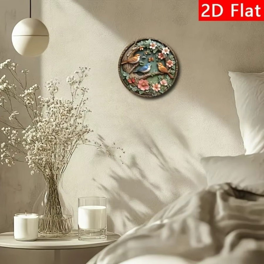 HELLOYOUNG Rundes Wandschild mit Vogel- und Naturmotiv, Mehrfarbig, Durchmesser: 20 cm - Bild 4