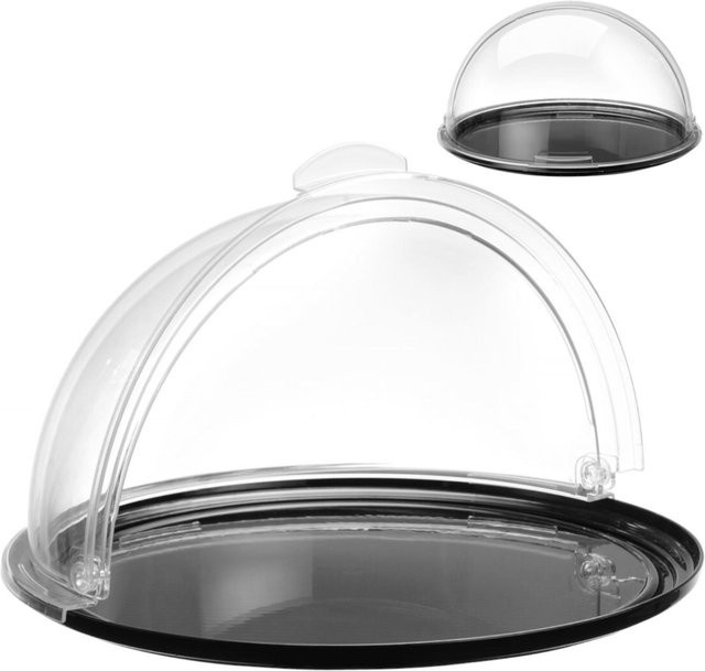 Hendi Buffet-Auslageplatte mit Rollhaube, Schwarz und Transparent, Durchmesser: 21,5 cm - Bild 1