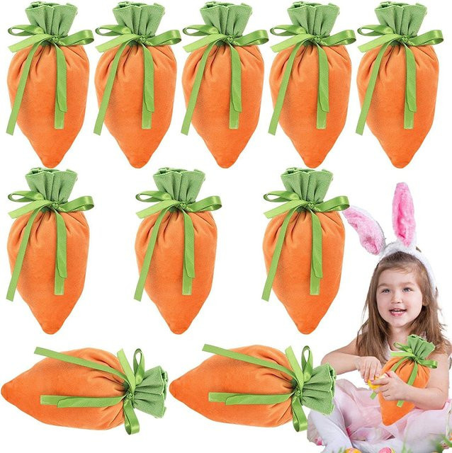 10-teiliges Set Samt-Geschenktüten in Orange mit Kordelzug für Snacks, Kekse und Süßigkeiten - Bild 1