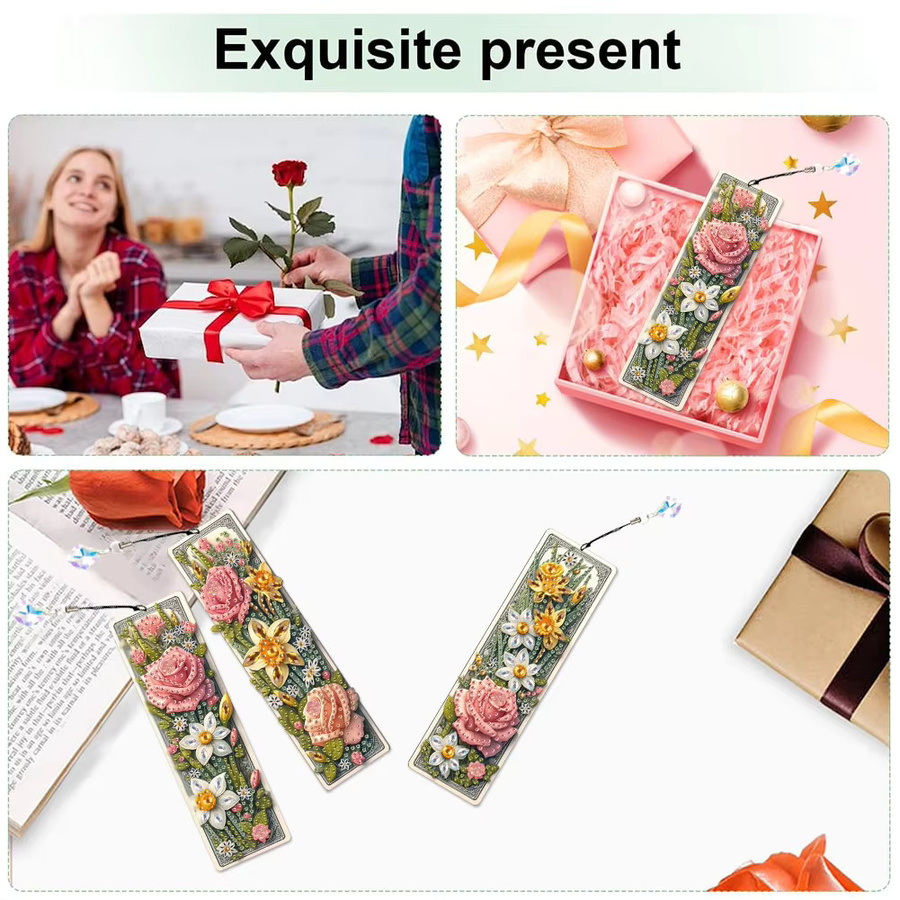 3-teiliges DIY Diamond Painting Set mit Blumen, Schildkröten und Kätzchen als Lesezeichen und Anhänger, Multicolor - Bild 4