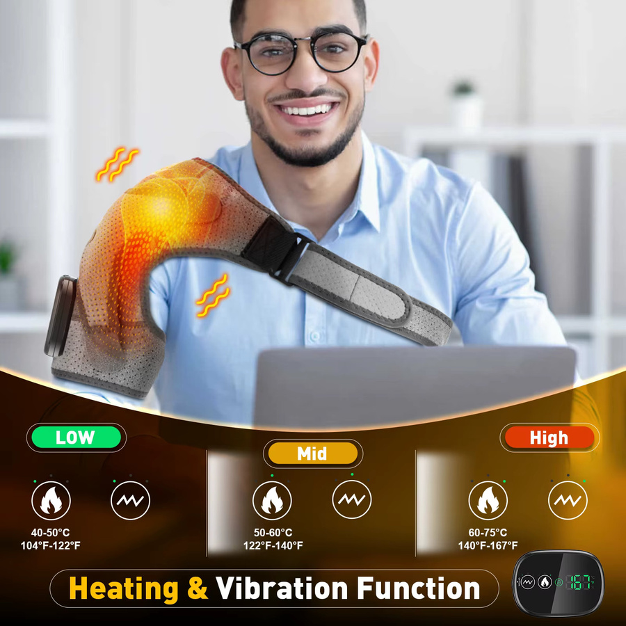 Ms.Dear Elektrische Schulterheizung mit 3-Gang-Vibration zur Muskelentspannung und thermischen Massage für Schulter und Nacken in Grau - Bild 3