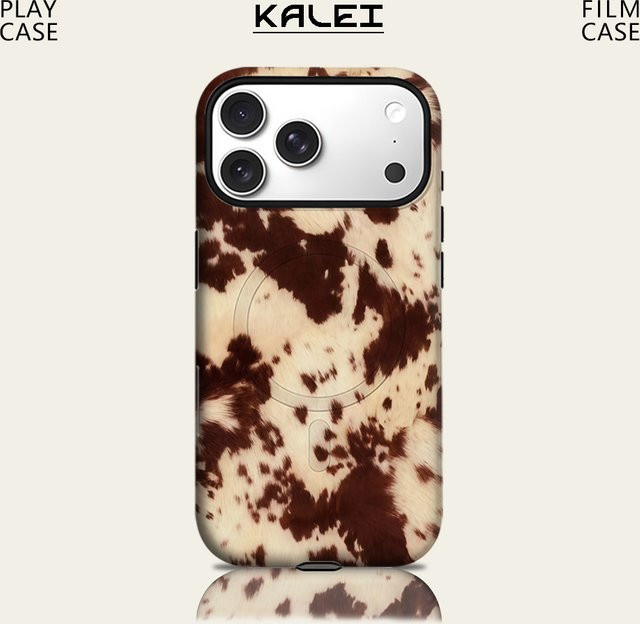 Potdemiel Handyhülle in Kuhfell-Optik für iPhone 17 16 15 14 13 Pro Max Plus, magnetisch, robust, Farbe: Braun - Bild 1