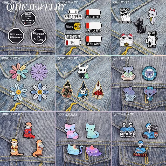 QIHE JEWELRY Broschen Set, Cartoon Anime Katze, Emaille, Unisex - Bild 1